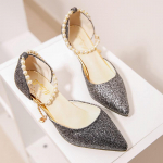 Summer new women's sandals pointed Korean version fashion sequin high heels women's beaded women's sandals tide 34 kuld
