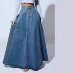 Kevad Suvi ja S&uuml;gis Disainitunnetus &Uuml;herealine Denim Seelik Naiselik Retro L&auml;&auml;ne Stiil Suur Kiik A-l&otilde;ikeline Seelik XXL sinine