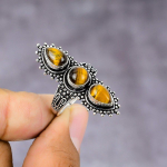 Tiger Eye Handmade 925 Sterling Silver Jewelry Ring Size 9.5 n4t88