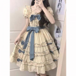 Jaapani Heavy Lolita V&ouml;&ouml;riietus Naised Y2k T&uuml;druk Liibuva V&ouml;&ouml;kohaga R&uuml;&uuml;situd Kleitide Kevad S&uuml;gis Pikkade Varrukatega Vestidos XL sinine