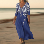 Naiste kleidid Vintage mustriga tuunika v&ouml;&ouml;kohaga midi kleit suvine vabaaja 3/4 varrukatega kleit XXL sinine