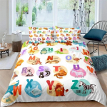 Multifilm Numbrid Kuningas Kuninganna Tekikott Armsad Loomad Voodipesukomplekt Lastele V&auml;rviline Inglise T&auml;hestik 2/3tk Pol&uuml;ester Tekikott 70x133cm 2pcs