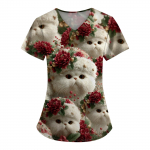 Naiste moeprindiga l&uuml;hikeste varrukatega V-kaelusmustriga topsid Taskuga t&ouml;&ouml; T-s&auml;rgid XXL