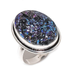 Looduslik Titaan Druzy Gemstone 925 Sterling H&otilde;be Ehted S&otilde;rmuse suurus 6.5 K5N07
