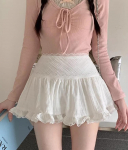 Kawaii valge miniseelik naiste suvine Fairycore Seksikas k&otilde;rge v&ouml;&ouml;kohaga volangidega pitsv&otilde;rgust lapiline A-line seelik korea p&uuml;ksid S