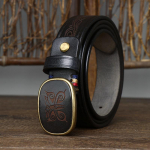 Graveeritud mustriga Trendikas sile pandlaga rihm meeste taldrikupandlaga ehtsast nahast puhtast veisenahast vabaajav&ouml;&ouml; 130cm must