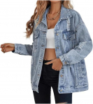 Naiste &Uuml;legabariidiline Rebitud Denim Boyfriend Jakk S helesinine v&auml;rv