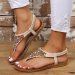 Clip Toe Bohemian Style sandaalid naistele Fashion Mix Color Pearl Rooma sandaalid Uued lamedad libisemiskindlate rannakingadega 43 pruun