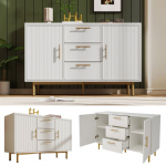 Commode 2 portes, 3 tiroirs avec portes et &eacute;tag&egrave;res r&eacute;glables, blanc - H75/B120/T40 cm.