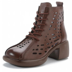 Moodsad 5,5 cm Uued Naiste Suvised Ankle Boots Hingavad &Otilde;&otilde;nsad Paksude K&otilde;rgete Kontsadega Vabaaja Jalan&otilde;ud Moodsad Ehtsad Nahast Retro L&uuml;hikesed Saapad 35 pruun