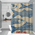 Retro K&ouml;&ouml;k Kala Sinine Sardiinid Punane Krabi Tuunikala Lihtne Du&scaron;ikardin Vannitoa Du&scaron;ikardin Lihtsalt Puhastatav H&otilde;&otilde;rutav Kerge L&auml;bipaistmatu 90x180 cm