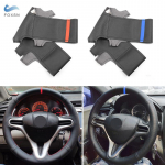 Autostiili mikrofiibernahast rooliratta katte viimistlus Honda Fit Jazz City 2009 2010 2011 2012 2013 Insight 2010 - jaoks black line-White