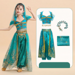Halloweeni printsessikleit Uus Jasmiini printsess Aladin Jumalik lamp Laste komplekt India tantsu t&uuml;druku esinemiskleit M(120-130)