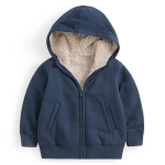 Laste kapuutsiga fliisjakk s&uuml;giseks ja talveks, unisex, kunstlambavill, soe lukuga kapuutsijakk Dark Blue 140 gray
