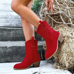 Naiste keskpikad saapad V-kujulise s&auml;&auml;reava disainiga Moodsad saapad Retro tikitud L&auml;&auml;ne-cowboy saapad Naiste paksude kontsadega Vabaaja saapad Botas Mujer 39 red