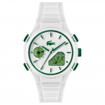 Lacoste K&auml;ekell Kvartsmehhanism Silikoonrihm 45 mm Valge sihver 100 m veekindel Meeste kellad 2011364 White Dial