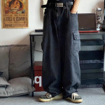 Baggy Teksad Meeste Must Laiad Denimp&uuml;ksid Oversize Cargo Korea Mood Meeste Riided T&auml;navar&otilde;ivad P&uuml;ksid Dressip&uuml;ksid XXXL must