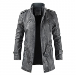 Meeste paks fliisist talvine nahkjakk-mantel pikk &uuml;ler&otilde;ivas moodne soe vabaaja vintage riietus meestele Steampunk Biker L must