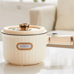 1,6L Mini elektriline riisikeetja kahekihiline aurutiga 300W/600W v&otilde;imsus mittenakkuv kuum pott k&auml;epidemega &uuml;hiselamusse, koju, kontorisse Single-layer beige