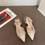 Disainer-satiinist terava ninaga k&otilde;rgekontsalised sandaalid Naistele Seksikad peenikesed kontsad Slingback Kingad Vibu Elegantne Peokleit Kingad Naiste Pumbad 35 beež