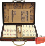 Retro Klassikaline Mahjongi M&auml;ngukomplekt 144 Plaadiga ja 2 T&auml;ringuga, Vintage Puust Karbis Lauam&auml;ng Perele, S&otilde;pradele ja Kollektsiooniks