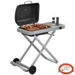 Kaasaskantav gaasigrill 1 p&otilde;letiga 2,5 kW Grillik&auml;ru kokkupandava ratastega k&auml;ruga Grillirest K&uuml;lglaud Kaas Termomeeter 109 x 55 x 89 cm must