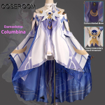 M&auml;ng Columbina Cosplay Kost&uuml;&uuml;m T&auml;iskomplekt, Naiste Valge-Sinine Fantaasia Pikk Kleit Komplekt Must-Punase Gradatsiooniga Parukaga Halloweeni Comic‑Coni jaoks One Size&others black