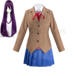 Anime kirjandusklubi cosplay kost&uuml;&uuml;m t&auml;iskomplekt, Jaapani keskkooli &uuml;likonna komplekt mitme stiiliga parukatega Halloweeni ja Comic-Coni jaoks M&Doki Doki Literature gray