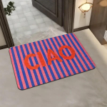 Itaalia Ciao Tere tulemast uksematt Trendikas roosa-sinine triibuline p&otilde;randamatt Loov punase tekstiga sissep&auml;&auml;sumatt &Scaron;ikk esikukse Tere tulemast mat 60X90cm