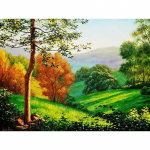 Teemantmaal maastik m&auml;gi puu ristpistes t&auml;ispistes kivid Inkrusteeritud tikandid k&auml;sit&ouml;&ouml; 20X30CM