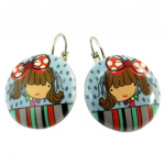 Les Tr&eacute;sors De Lily [P7399] - Dormeuses cr&eacute;ateur 'Lilipoupettes' turquoise rouge - 23 mm t&uuml;rkiissinine