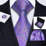 Barry.Wang meeste elegantse lilla lipsuga tasku ruudu mansetin&ouml;&ouml;pide kinkekarbi komplekt N-0364