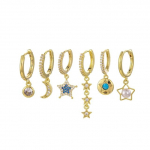 ANENJERY 6 tk/komplekt Tsirkoon Star Tutt Kuu Ripats Hoop K&otilde;rvar&otilde;ngaste Komplekt Naistele Kerged luksuslikud p&auml;rlitega ehted