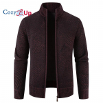 Cozy Up Meeste pikkade varrukatega kootud kardiganjakk geomeetriline Slim Fit paks kampsun M burgundiapunane