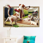 Uued 3D Dogs seinakleebised elutoa diivani taustaga kodukaunistus