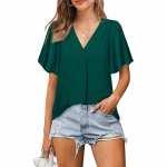 2023. aasta suvine l&uuml;hikeste varrukatega &scaron;ifoonpluus Naise avar elegantne V-kaelusega s&auml;rk naistele Moodsad naiste topid vabaaja pluusid 24905 S roheline