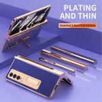 Moodne pinnakattega kickstand nahk&uuml;mbris Samsung Galaxy Z Fold 3 4 Fold4 Fold3 Fold2 Fold 2 5g karastatud klaasist kaitsekile jaoks for Galaxy Z Fold 2 kuld