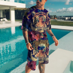 Meeste Leopard Spordir&otilde;ivaste Komplekt Meeste T-s&auml;rk + L&uuml;hikesed p&uuml;ksid Suvised spordir&otilde;ivad Džungli salajane saladus Harajuku &uuml;likond S