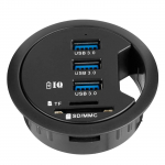 L&auml;biviigu auk lauas, USB 3-pordiline jaotur BC 1.2 USB-laadija koos SD/TF-kaardilugejaga, iPhone'i/nutitelefonide jaoks(Kaasas vahelduvvoolu toiteallikas) Europe plug-5.8x2.3x0.7cm must