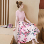Naiste ebaregulaarne T-s&auml;rk+v&otilde;rkseelikud &Uuml;likonnad Bowknot Solid Tops Vintage lillelised seelikukomplektid Elegantne kaheosaline naiste komplekt XL roosa