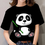 Uus naiste T-s&auml;rk 3D Panda Print l&uuml;hikeste varrukatega suvine vabaaja must T-s&auml;rk plusssuuruses XS-6XL S