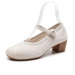 Retro naiste kingad Hiina stiilis k&otilde;rge kontsaga tikitud kingad Elegantsed naiste kingad Mary Jane kingad Naiste kingad 40 beež