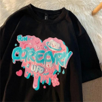 L&uuml;hikeste varrukatega T-s&auml;rk naistele lahtine armastuskaru kirjatr&uuml;kk &Uuml;li&otilde;pilasjope Retro Kawaii Y2k t&uuml;drukutele, suur suvine O-kaelusega naine M valge