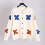 S&uuml;gisene magus 3D tikandiga kardigan naiste kampsun jakk 2023 pikkade varrukatega kootud kardiganid vabaaja pehme soe kudumi mantel 28511 One Size valge