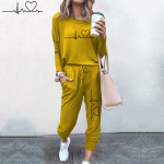 Naiste Spordidress Crewneck Spordi&uuml;likonnad Kevads&uuml;gis vabaaja dressipluusid ja p&uuml;ksid Kaheosalised komplektid 2XL kollane