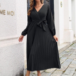 Mood s&uuml;gisene ja talvine &scaron;ikk risti V-kaelusega suur voldikkleit Seksikas &otilde;htukleidid, pikkade varrukatega pikad kleidid hommikumantel 28617 S must