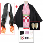 Kamado Nezuko Cosplay kost&uuml;&uuml;m Anime Deemon Slayers kimono vormiriietus Kimetsu No Yaiba Hallween j&otilde;ulupeo riided naised lapsed XS-(Full set+wig)
