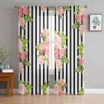 Mustvalged triibud Lilled t&uuml;ll aknakardinad Elutuba Organza Sheer Voile kardin Magamistuba K&ouml;&ouml;k Kodusisustus Drape W135 x H115cm x1