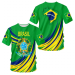 BRASILIA Brasiilia rahvusembleemiga tr&uuml;kitud 3D-meeste T-s&auml;rk &uuml;mara kaelusega l&uuml;hikeste varrukatega Moodne lahe t&auml;navar&otilde;ivad pluss suuruses lahtine s&auml;rk L