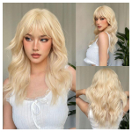 Blondid lainelised Cosplay parukad tukkidega Looduslikud pikad s&uuml;nteetilised juuksed naistele Lolita pidu Kuumakindlad kiudained Wig hele blond v&auml;rv